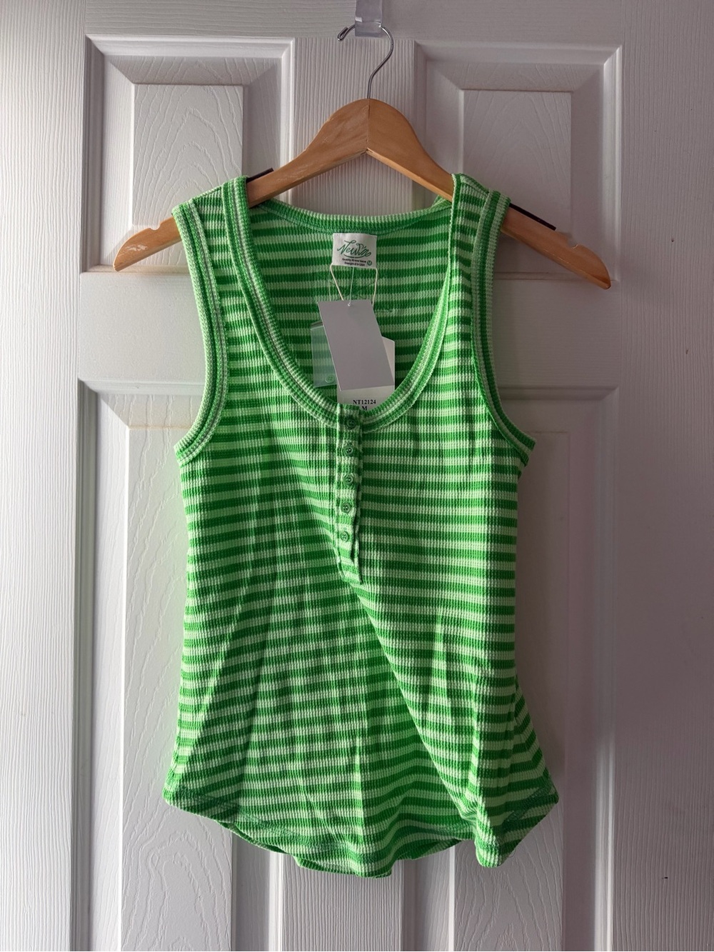 Green Striped Rib-Knit Henley Tank Top - Women's